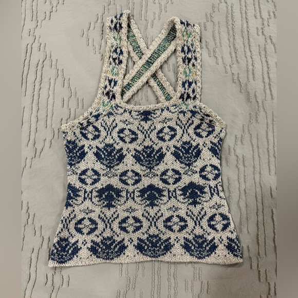 Anthropologie PILCRO Blue and White Patterned Women's Top - Picture 4 of 10